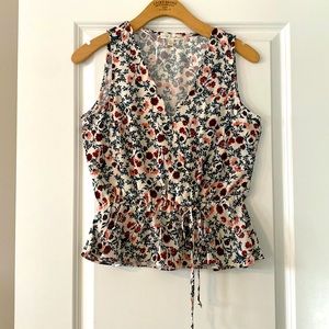 Nine Britton Lenzie Scallop Trim V-Neck Floral Print Peplum Tank w MEASUREMENTS